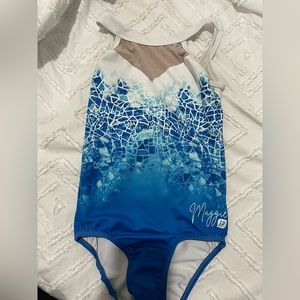 SYLVIA P white and blue maggie nichols leotard size child 10
